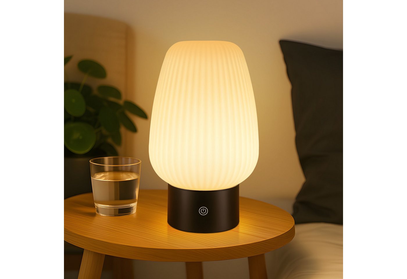ZMH LED Tischleuchte aus Glas, kabellose Akku-Tischlampe mit Touch-Dimmer, 3 Lichtfarben 3000/4000/6500 K, USB-C, LED fest integriert, Warmweiß, Neutralweiß, Kaltweiß, Nachttischlampe,für Schlafzimmer und Wohnzimmer