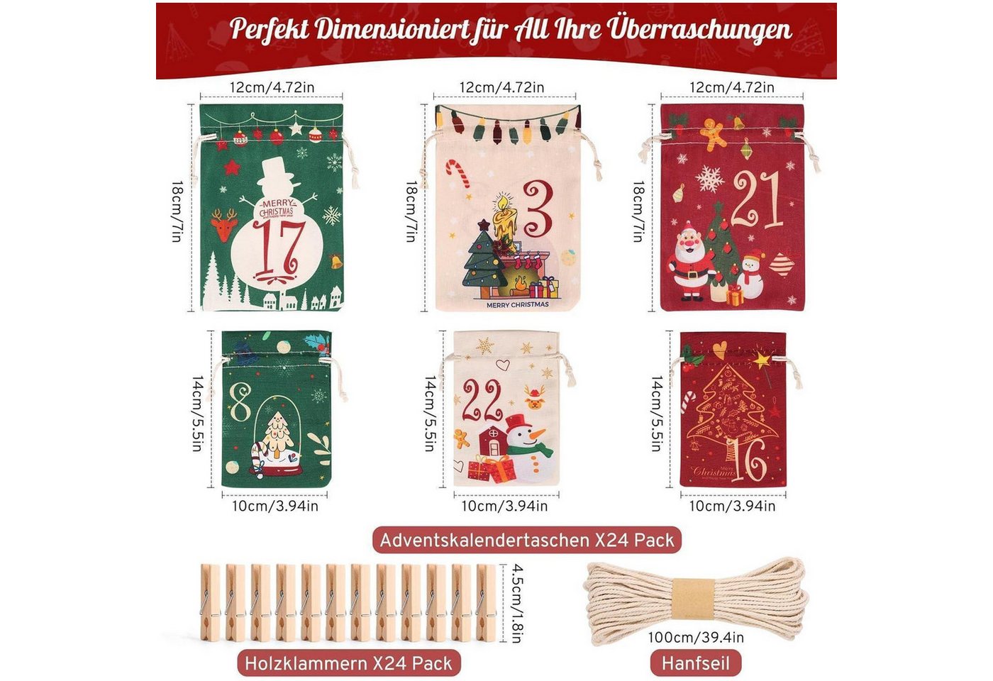 LuxusKollektion befüllbarer Adventskalender Adventskalender Befüllen 2026 DIY Säckchen Stoffbeutel Erwachsene Bild 5
