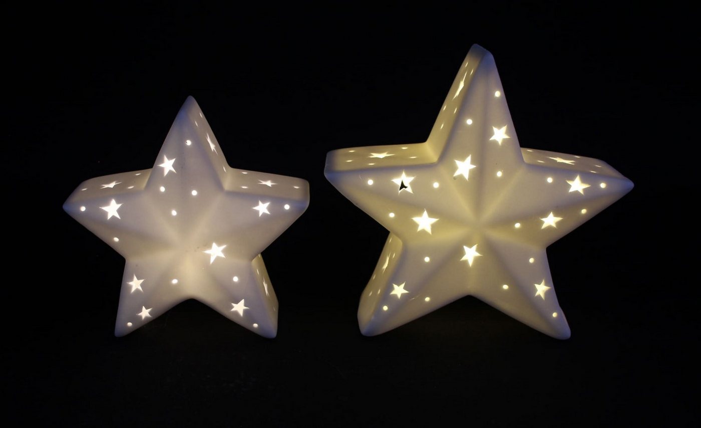 Dekoleidenschaft LED Dekofigur Stern "White" Porzellan, weiß, Leuchtsterne, Weihnachtsdeko Leuchtdeko, beleuchtet, Winterdeko im 2er Set, Ø 12 + 15 cm Bild 3