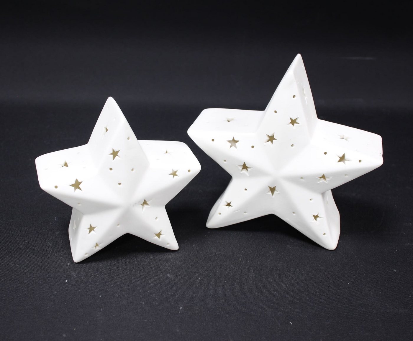 Dekoleidenschaft LED Dekofigur Stern "White" Porzellan, weiß, Leuchtsterne, Weihnachtsdeko Leuchtdeko, beleuchtet, Winterdeko im 2er Set, Ø 12 + 15 cm Bild 4