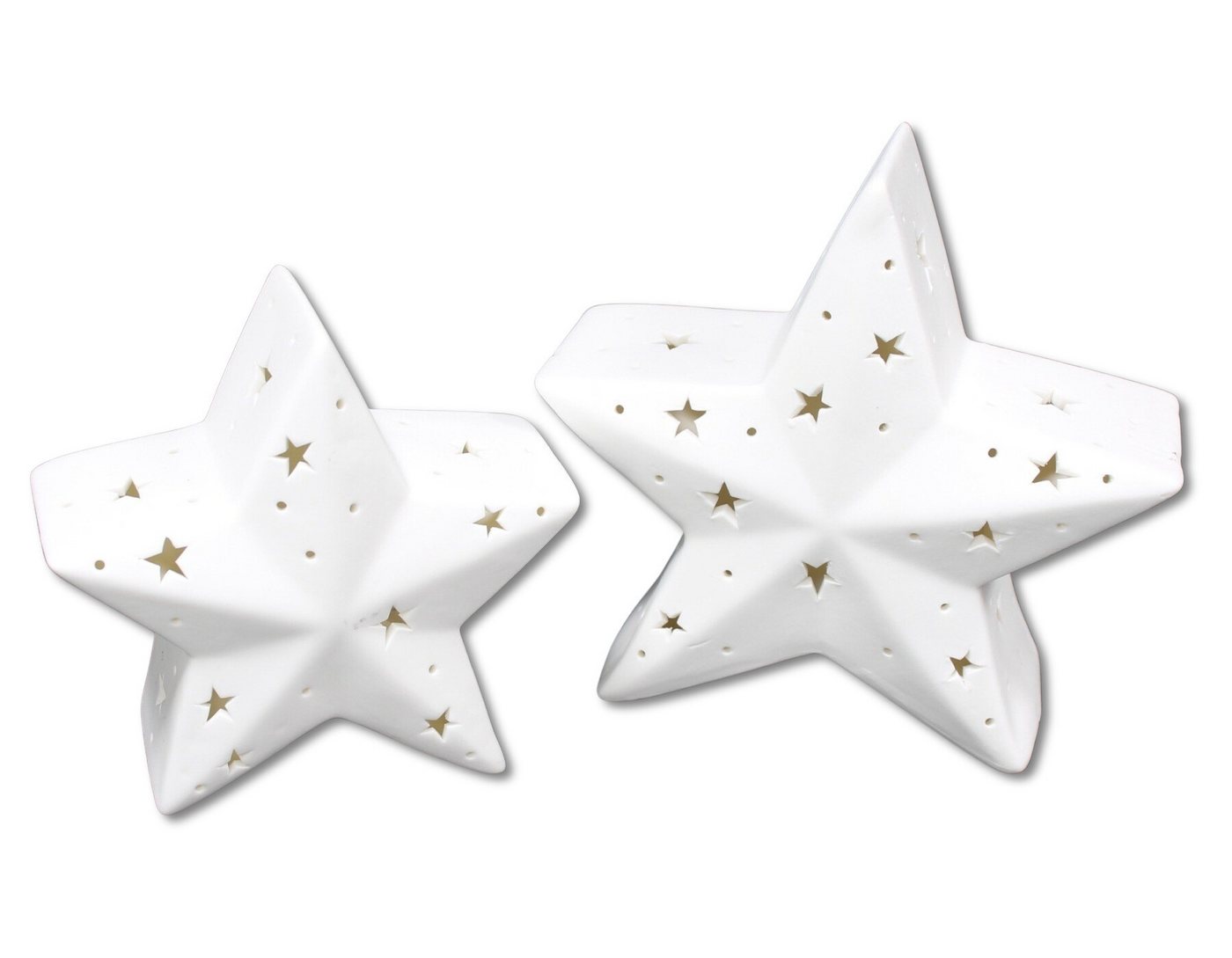 Dekoleidenschaft LED Dekofigur Stern "White" Porzellan, weiß, Leuchtsterne, Weihnachtsdeko Leuchtdeko, beleuchtet, Winterdeko im 2er Set, Ø 12 + 15 cm Bild 5