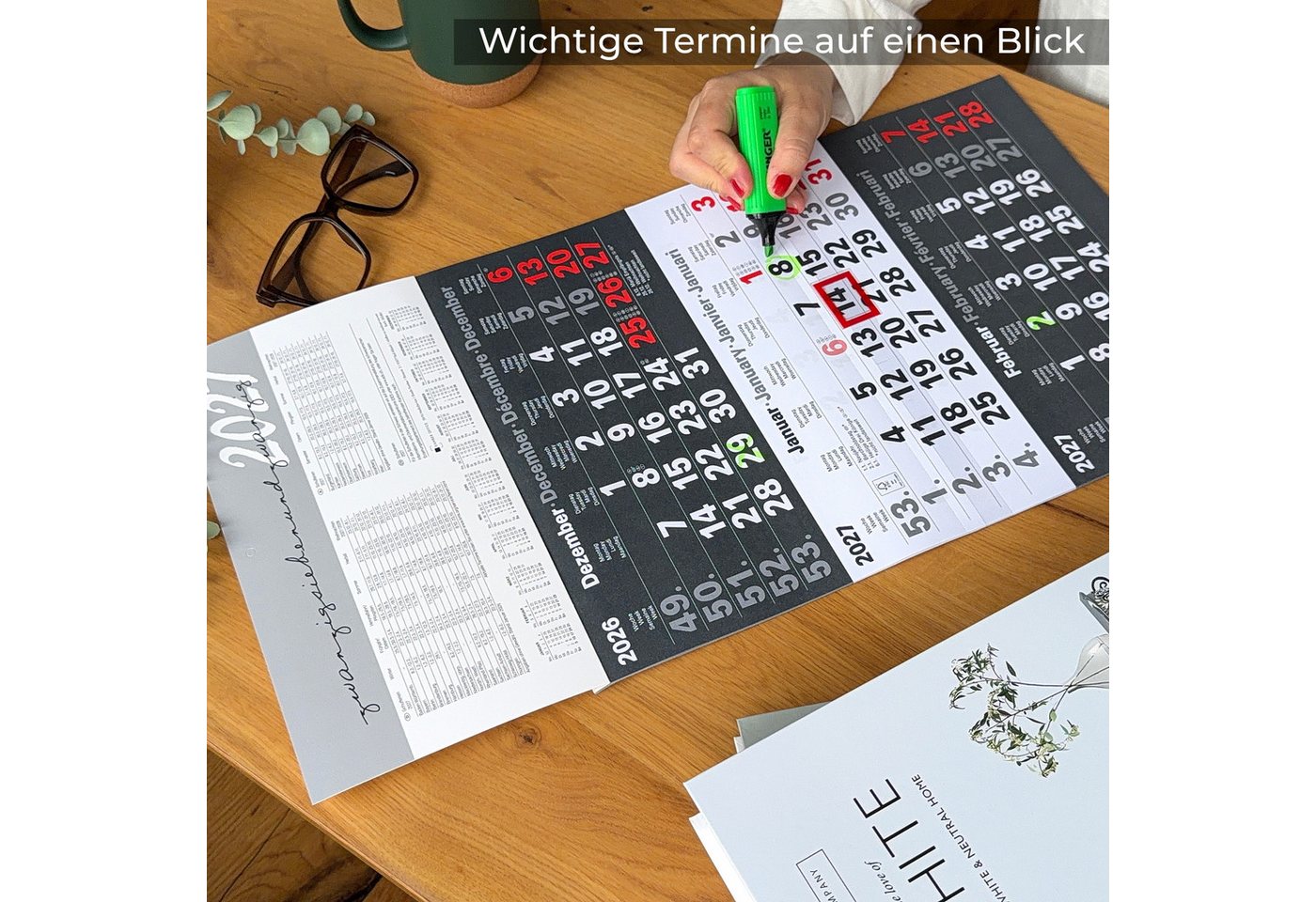 Kamber Office Wandkalender 3 Monatskalender 2027 mit Schieber Büro Kalender, Großer Kalender 2027, Dreimonatskalender 2027 groß mit Datumsschieber Jahreskalender-2027 Bild 5