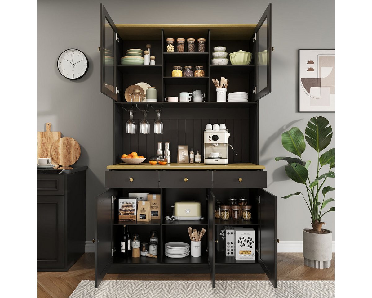 Odikalo Küchenbuffet Küchenschrank Buffetschrank mit USB, Glastüren, Gläserhalter (Buffetschränke, Esszimmer-Hochschrank 120×40×191 cm, mit mehrstufigem Stauraum, integrierter Steckdose sowie USB-C- und USB-A-Anschlüssen) 120×40×191 cm Bild 2