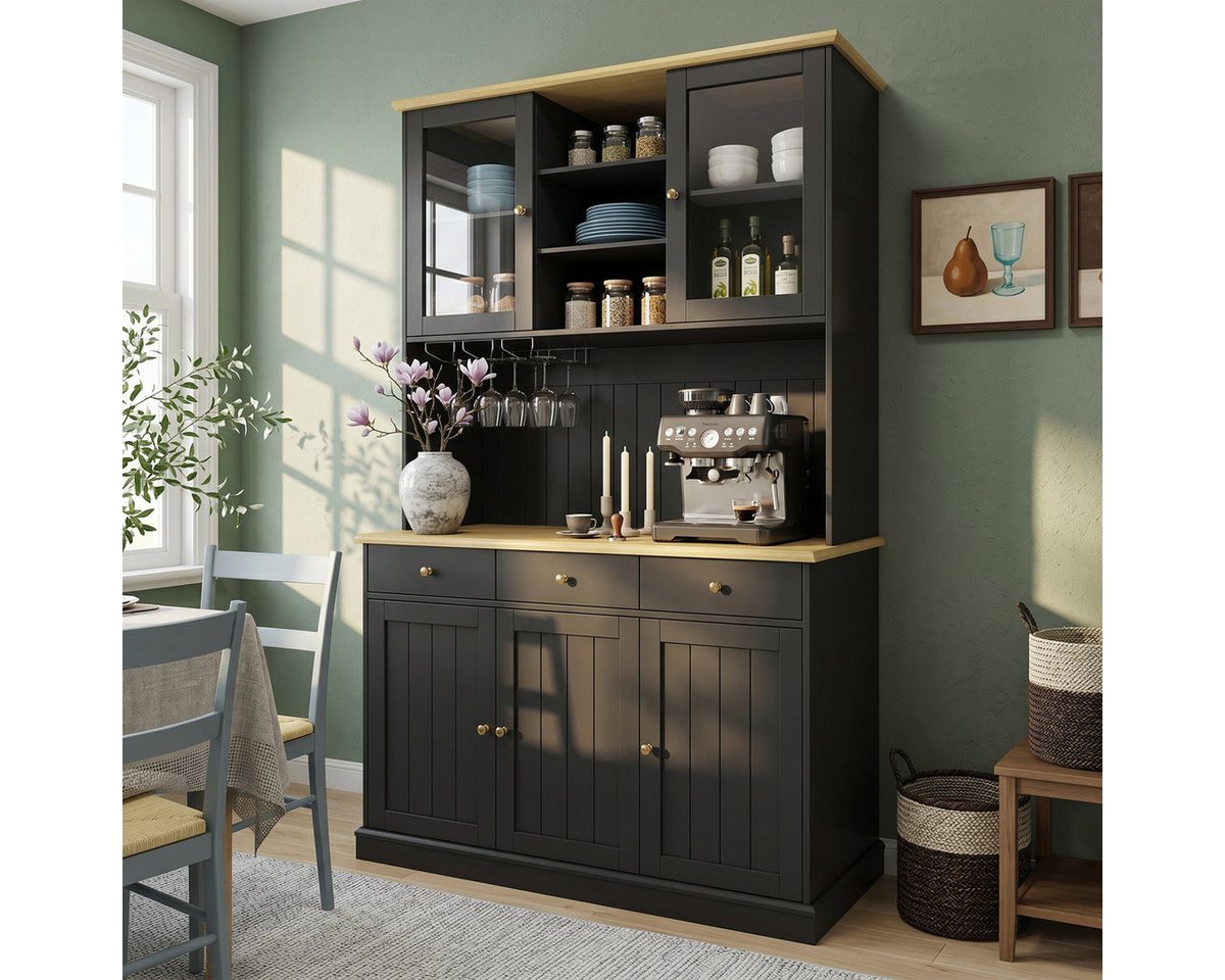 Odikalo Küchenbuffet Küchenschrank Buffetschrank mit USB, Glastüren, Gläserhalter (Buffetschränke, Esszimmer-Hochschrank 120×40×191 cm, mit mehrstufigem Stauraum, integrierter Steckdose sowie USB-C- und USB-A-Anschlüssen) 120×40×191 cm Bild 3