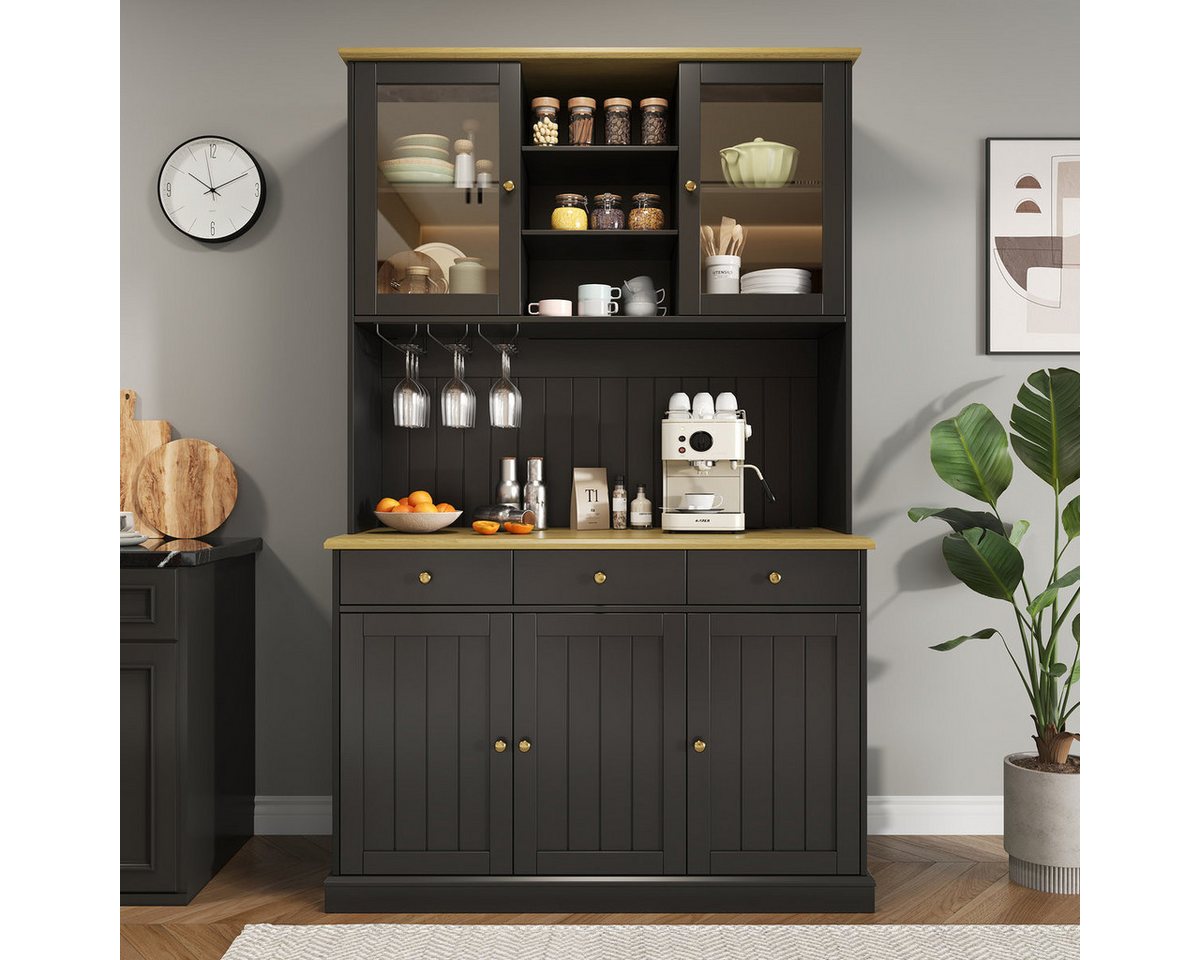 Odikalo Küchenbuffet Küchenschrank Buffetschrank mit USB, Glastüren, Gläserhalter (Buffetschränke, Esszimmer-Hochschrank 120×40×191 cm, mit mehrstufigem Stauraum, integrierter Steckdose sowie USB-C- und USB-A-Anschlüssen) 120×40×191 cm Bild 4