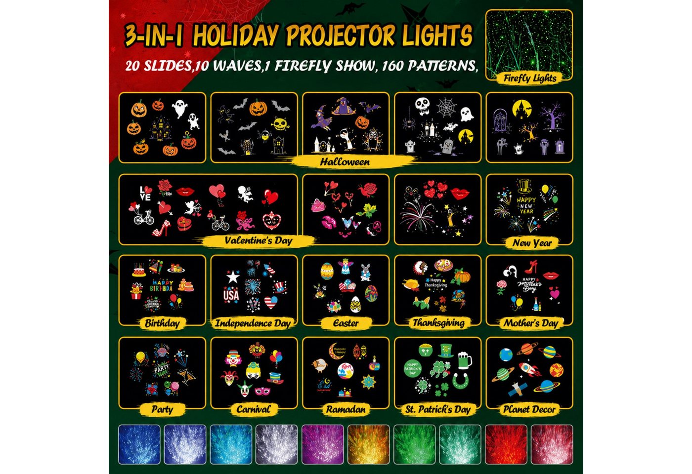 ANYSUN Projektionslampe Schneeflocken Projektor Aussen mit 10 HD-Dias & 80 Cartoon-Motiven, Laser, mit Timer, Lichtprojektor Garten mit Fernbedienung für Dekoration Bild 2