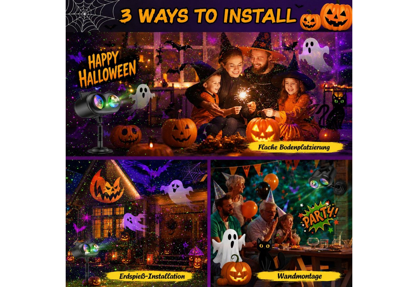 ANYSUN Projektionslampe Schneeflocken Projektor Aussen mit 10 HD-Dias & 80 Cartoon-Motiven, Laser, mit Timer, Lichtprojektor Garten mit Fernbedienung für Dekoration Bild 3