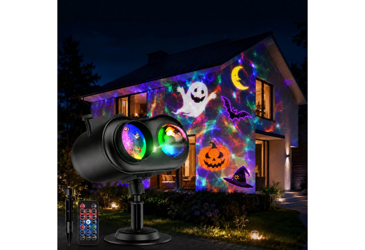 ANYSUN Projektionslampe Schneeflocken Projektor Aussen mit 10 HD-Dias & 80 Cartoon-Motiven, Laser, mit Timer, Lichtprojektor Garten mit Fernbedienung für Dekoration Bild 5