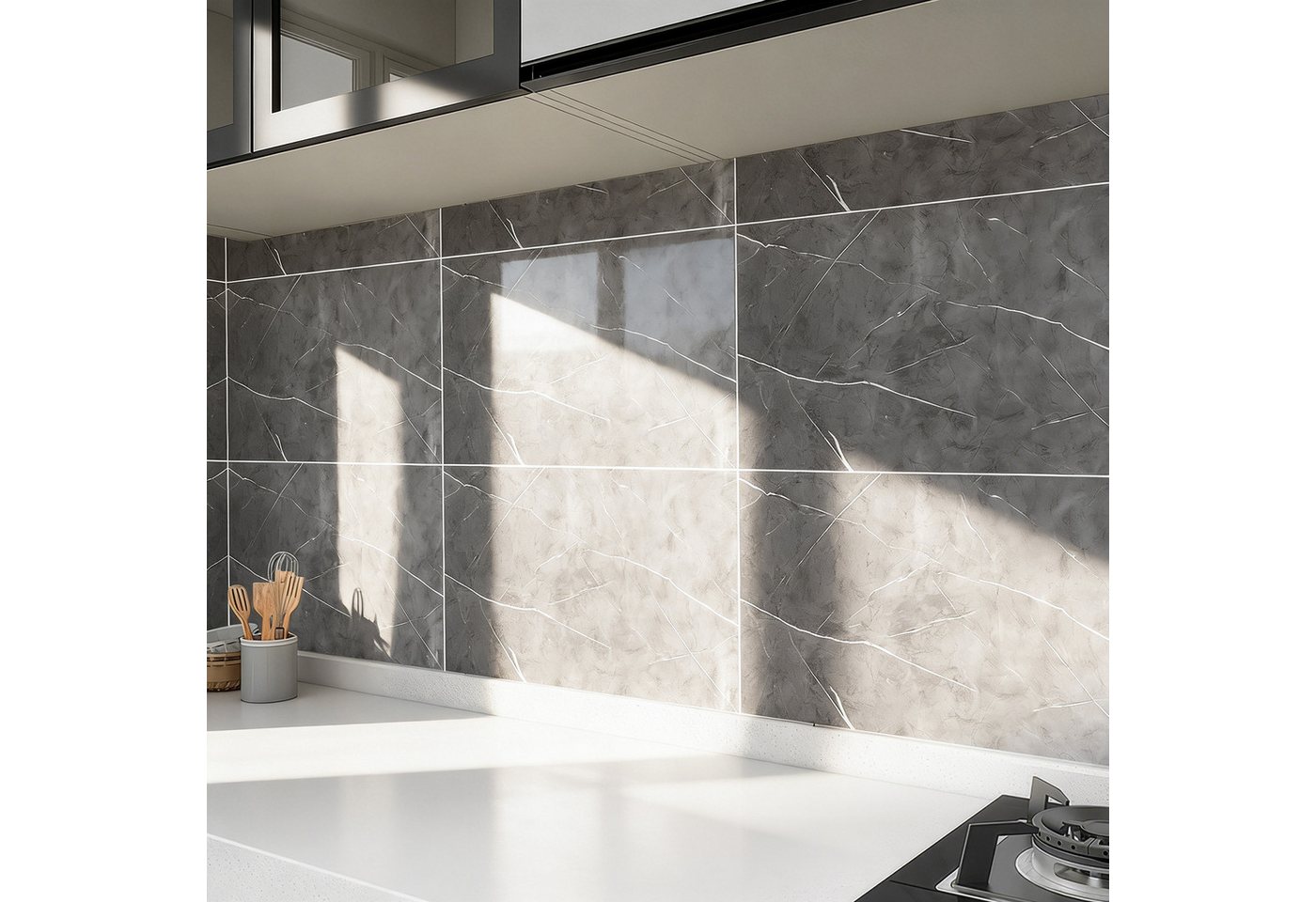 BlingBin Wandpaneel Selbstklebend Wandfliesen PVC Wandpaneel 60 x 30 cm, Marmor Grau, BxL: 30x60 cm, 0,18 qm, (10er Set, 10-tlg., 10 x selbstklebendes PVC-Wandpaneel in Marmor-Grau) Fliesenaufkleber Marmorierung,Wasserfest,Wandverkleidung für Bad Küche