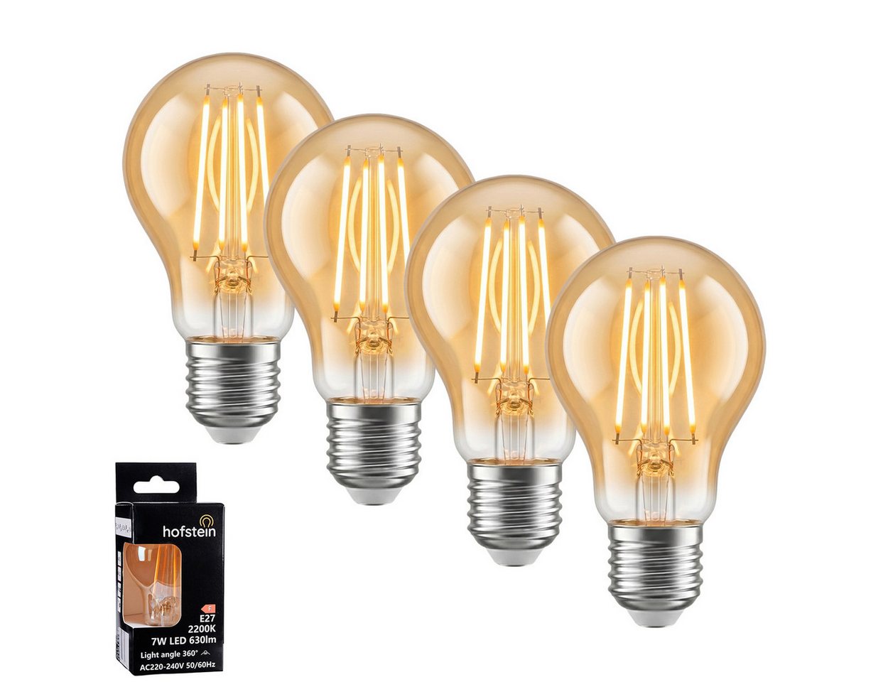 hofstein LED-Leuchtmittel 4er Set Glühbirne Extra Warmweiß 7 Watt 630 Lumen, E27, 2200 Kelvin, Klassisch, Filament, Amber Bild 5