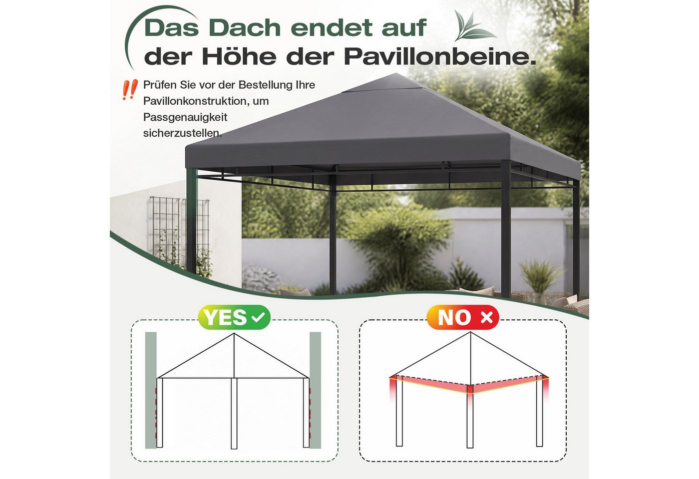 Sekey Pavillon-Ersatzdach Pavillondach 3x3 Ersatzdach Wasserdicht, 800D Polyester, mit Doppelter PU-Beschichtung, für Gartenpavillon 3 x 3 m Bild 2