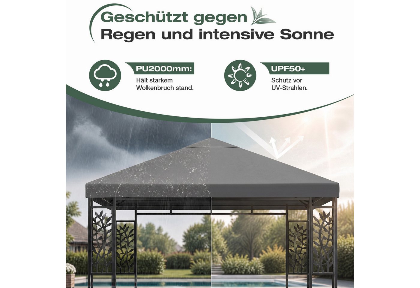 Sekey Pavillon-Ersatzdach Pavillondach 3x3 Ersatzdach Wasserdicht, 800D Polyester, mit Doppelter PU-Beschichtung, für Gartenpavillon 3 x 3 m Bild 3