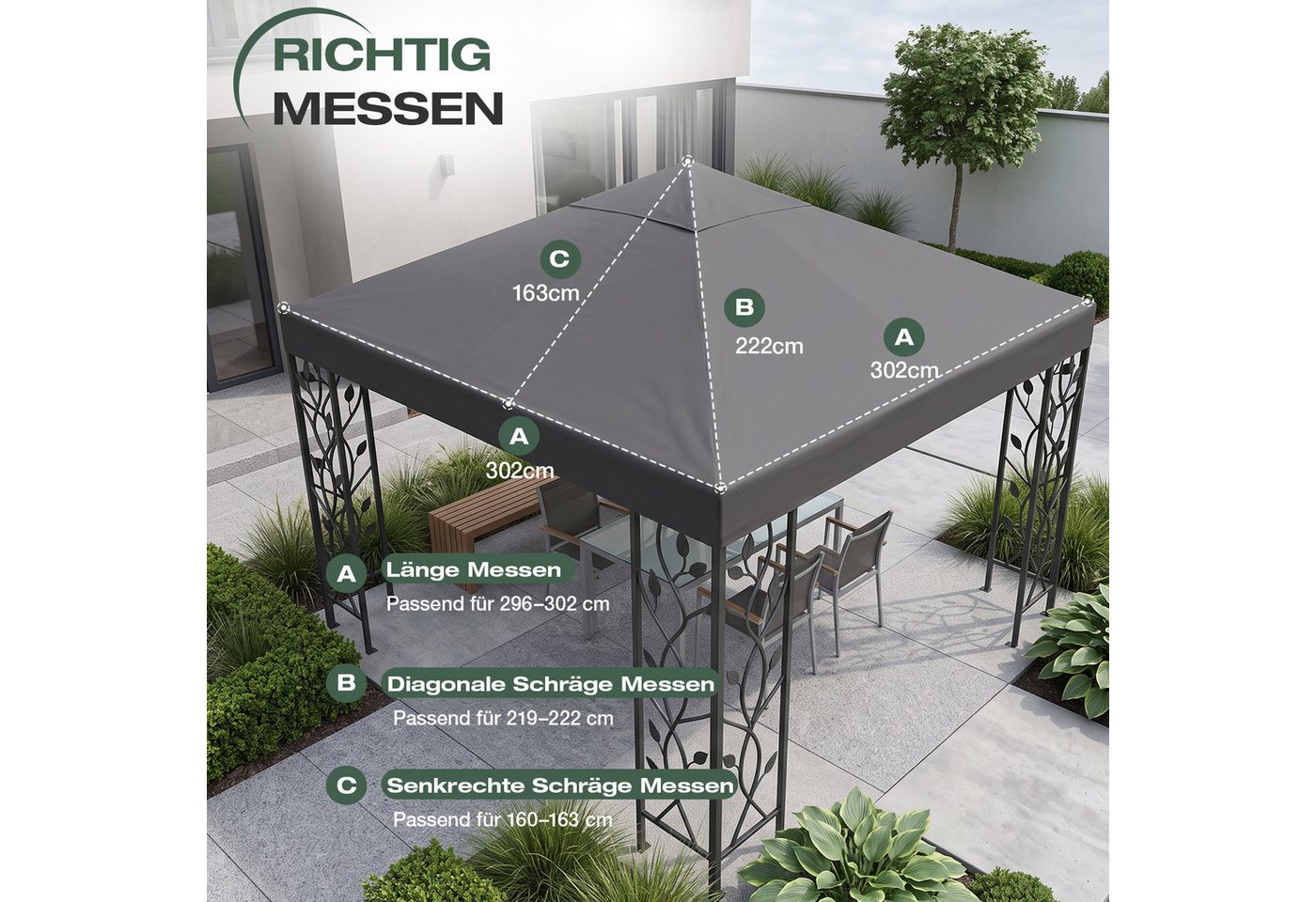 Sekey Pavillon-Ersatzdach Pavillondach 3x3 Ersatzdach Wasserdicht, 800D Polyester, mit Doppelter PU-Beschichtung, für Gartenpavillon 3 x 3 m Bild 4