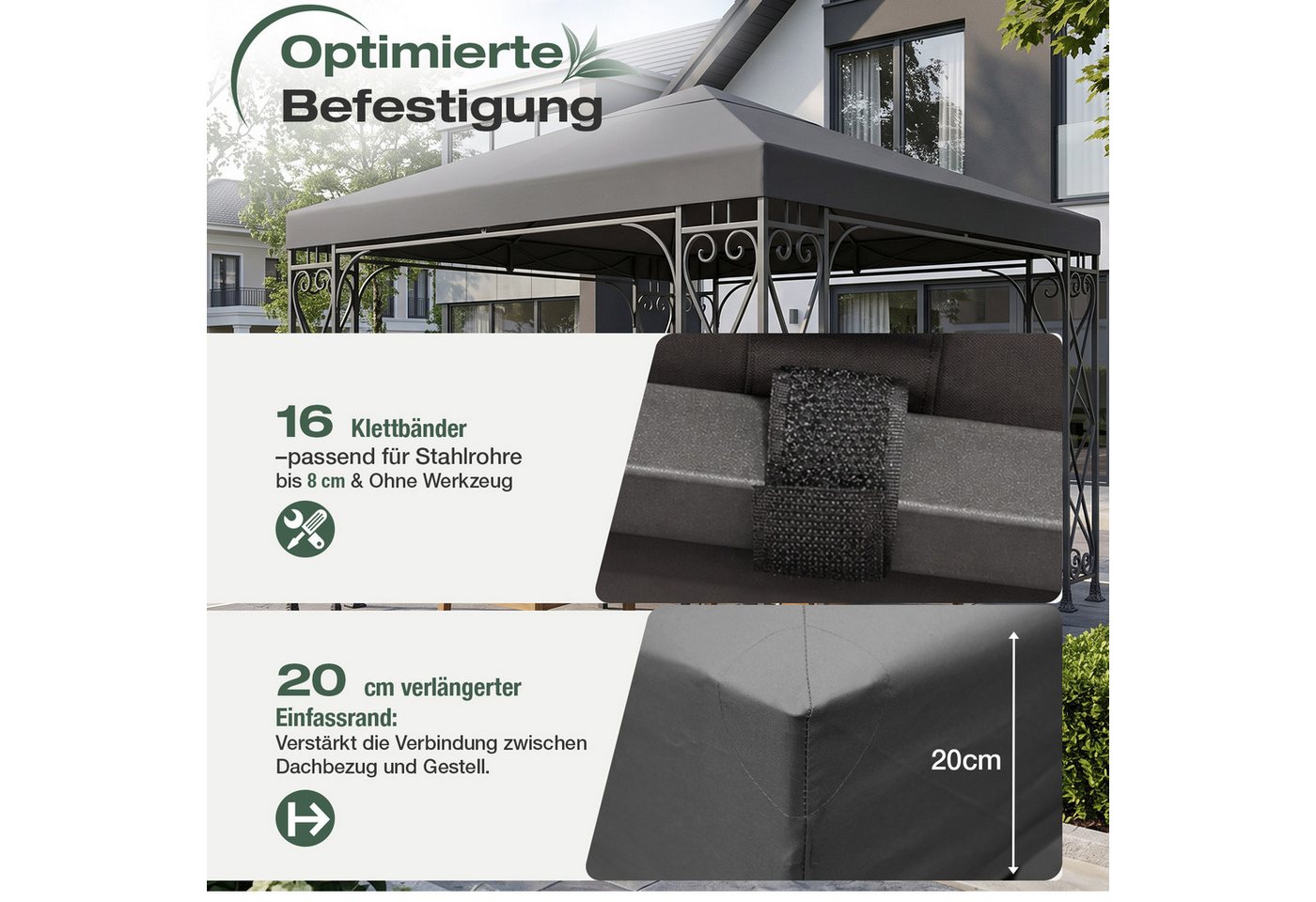 Sekey Pavillon-Ersatzdach Pavillondach 3x3 Ersatzdach Wasserdicht, 800D Polyester, mit Doppelter PU-Beschichtung, für Gartenpavillon 3 x 3 m Bild 5