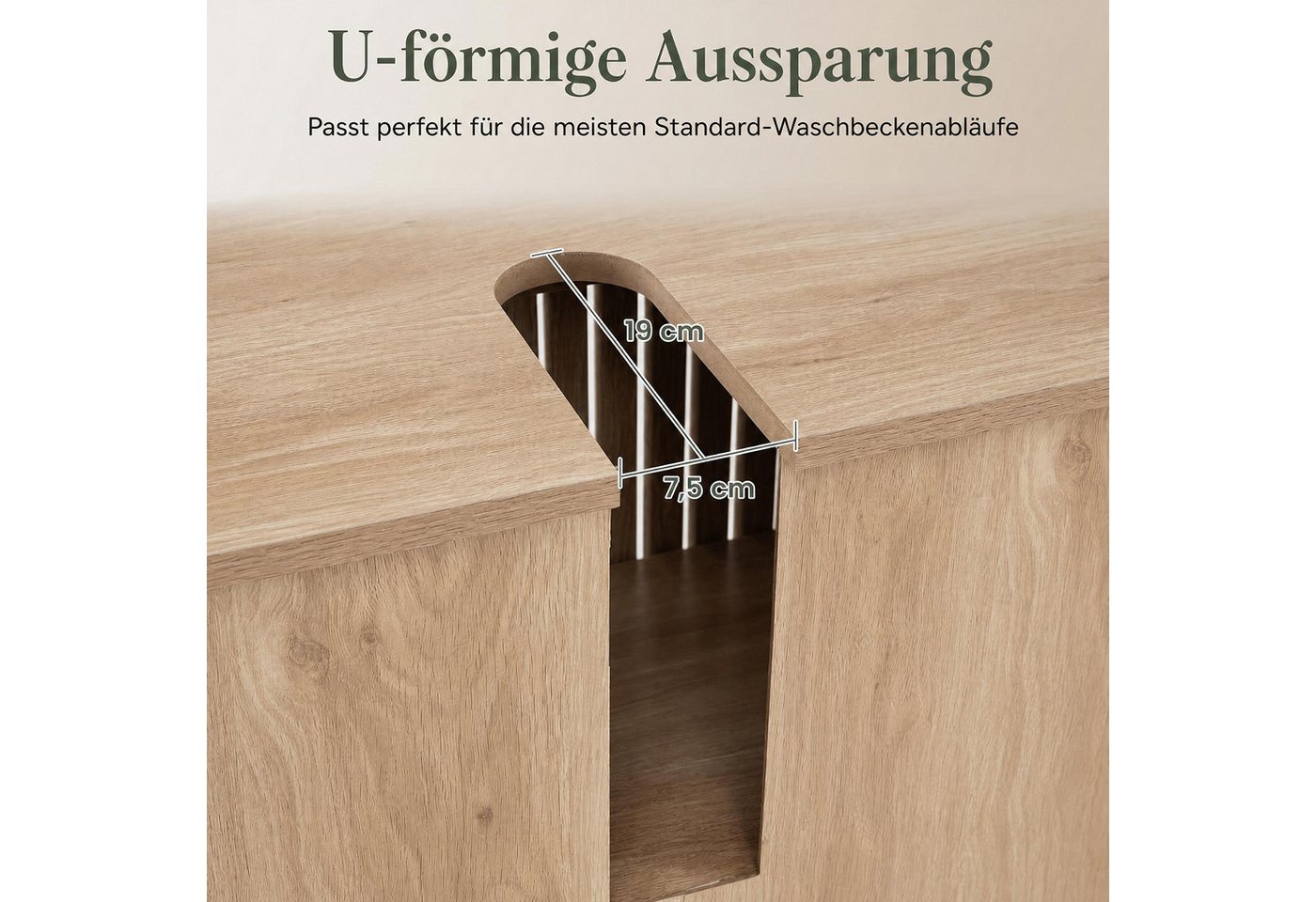 COSTWAY Waschbeckenunterschrank Holz mit 2 Lamellentüren Breite 60cm Badezimmerschrank Bild 5