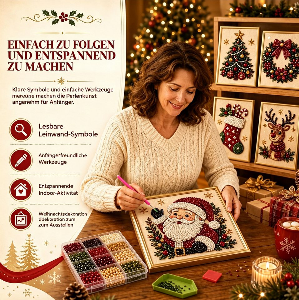 CLTYQ Kreativset DIY-Weihnachts-Perlenbild-Kreativset, Weihnachts-Bastelset für Erwachsene, Kinder und Anfänger Bild 4