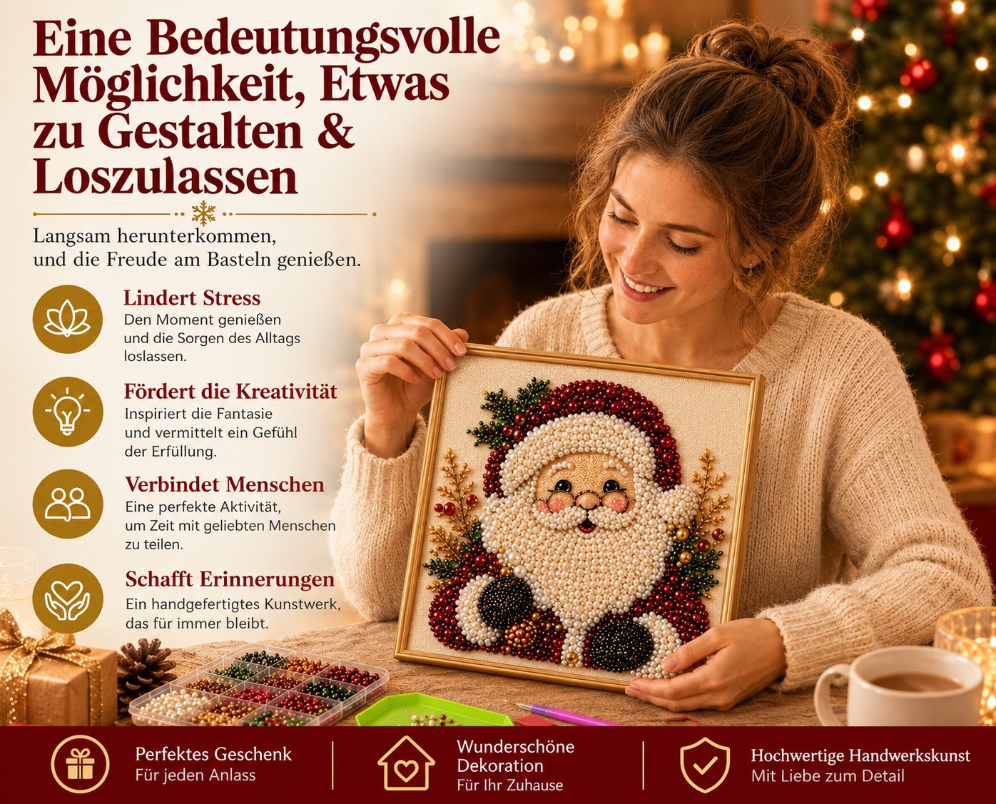 CLTYQ Kreativset DIY-Weihnachts-Perlenbild-Kreativset, Weihnachts-Bastelset für Erwachsene, Kinder und Anfänger Bild 5