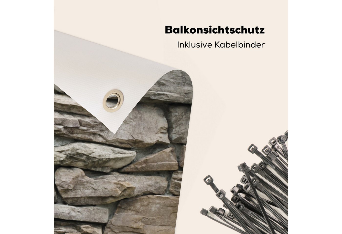 MuchoWow Balkonsichtschutz Steine - Steinoptik - Grau (1-St) Balkon Sichtschutz 90x200, Windschutz für Zaun PVC, 200x90 cm Bild 3
