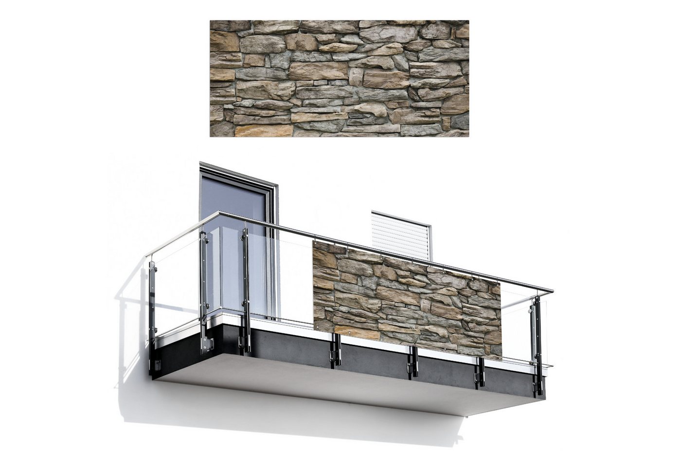 MuchoWow Balkonsichtschutz Steine - Steinoptik - Grau (1-St) Balkon Sichtschutz 90x200, Windschutz für Zaun PVC, 200x90 cm Bild 4