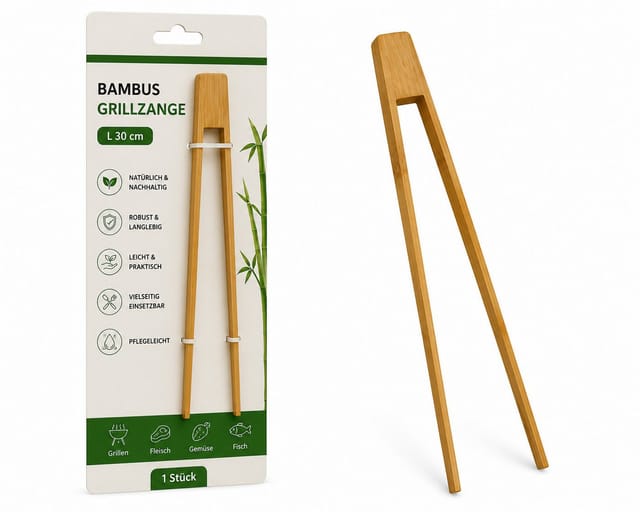 HH-Haushalt Grillbesteck-Set Bambus Grillzange (L 30 cm)