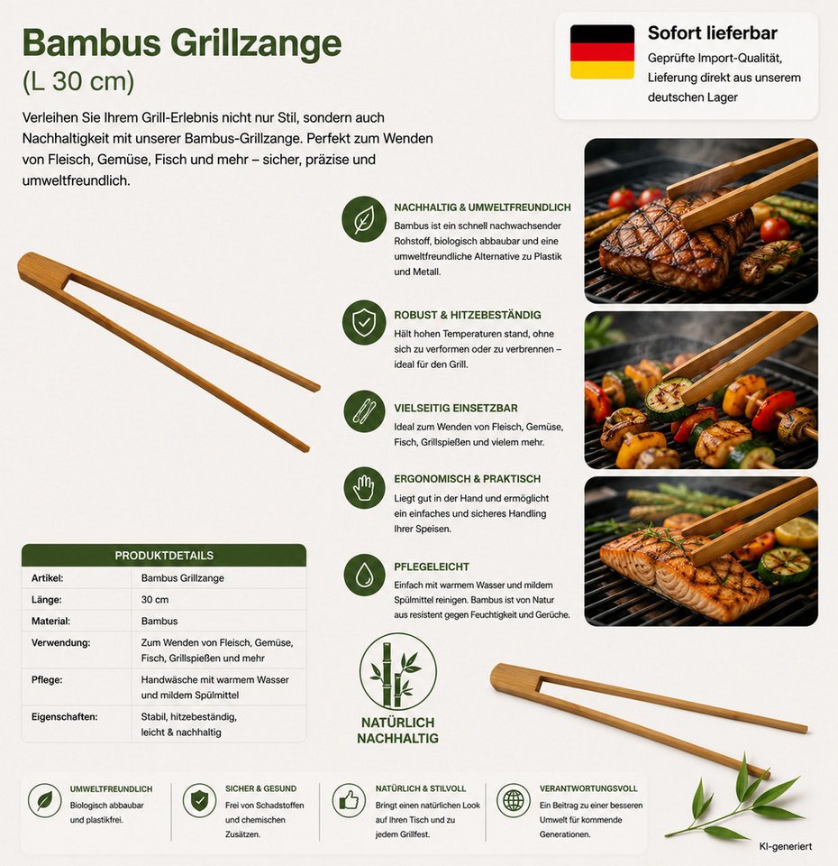 HH-Haushalt Grillbesteck-Set Bambus Grillzange (L 30 cm) Bild 2