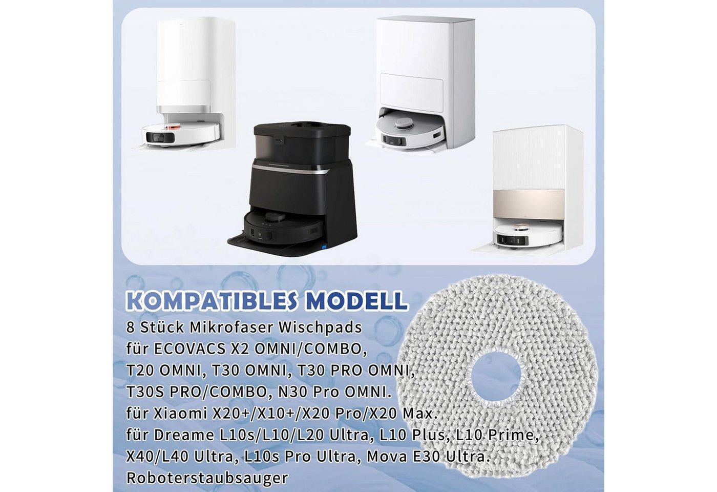 FELIXLEO Sparschäler ischtücher für ECOVACS DEEBOT X2 T20 T30 Omni Pro Combo Ersatzset, (1-tlg) Bild 2