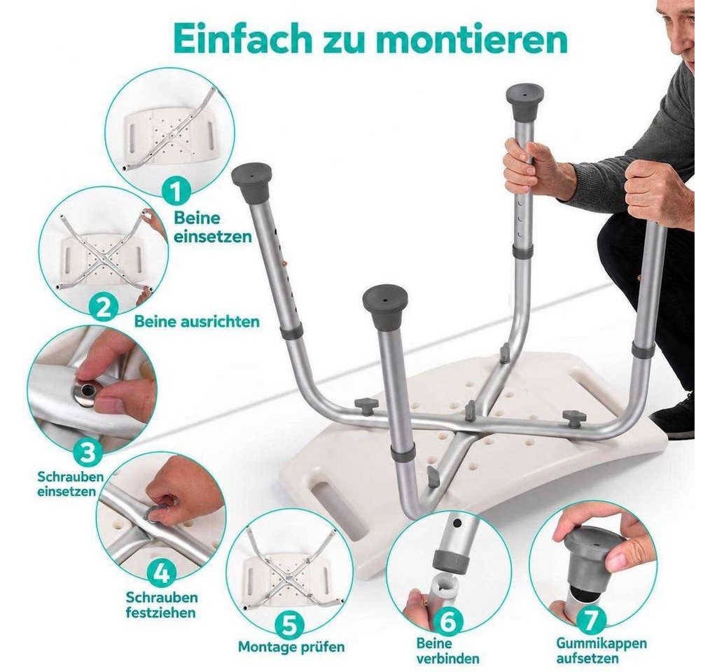 Aiorber Badhocker Aiorber-Höhenverstellbarer Duschhocker Weiß Aluminium Badesitz