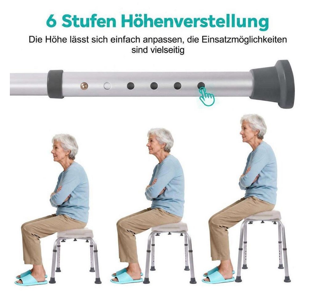 Aiorber Badhocker Aiorber-Höhenverstellbarer Duschhocker Weiß Aluminium Badesitz Bild 5