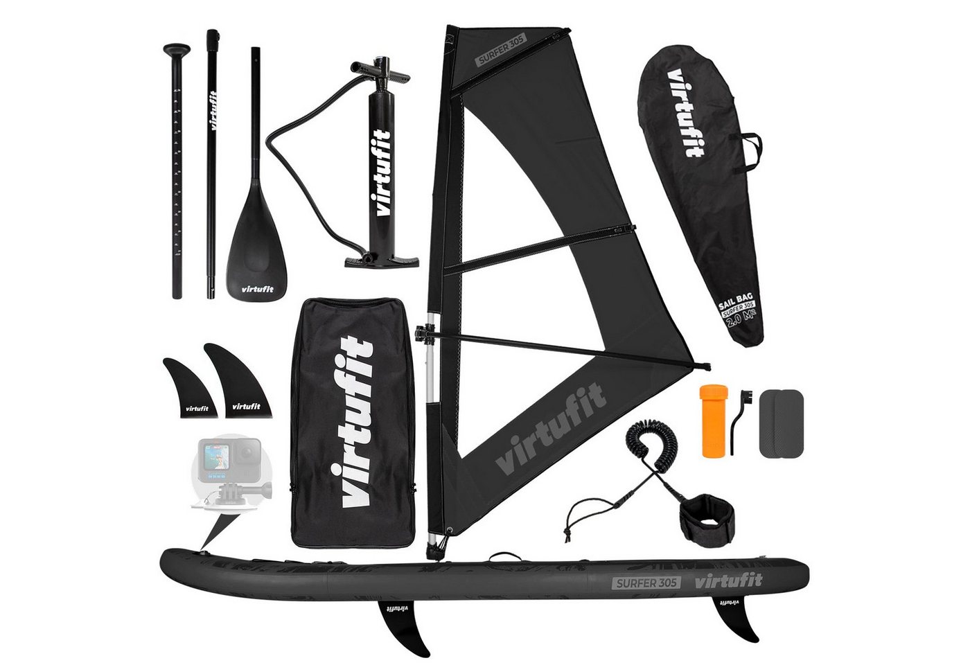 VirtuFit Inflatable SUP-Board VirtuFit Surfer 305 SUP-Board Schwarz inkl. Windsurf-Set Bild 4
