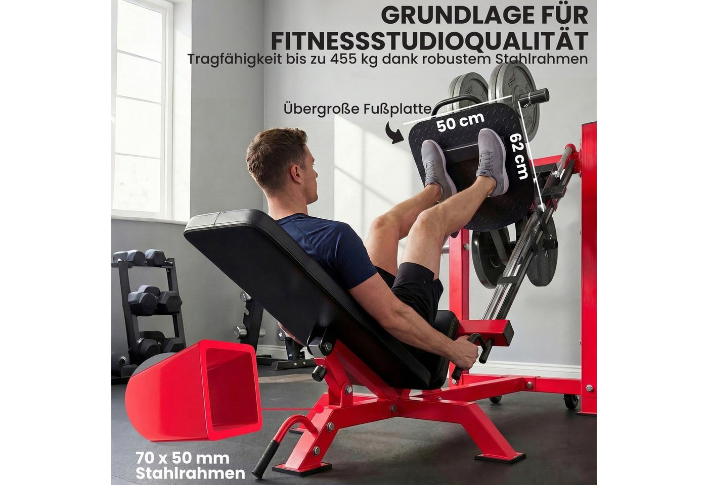 SPORTNOW Multitrainer Beinpresse mit Wadenblock, (1-St), 455 kg Belastbarkeit, Rollen, 4 Sicherheitsstopps