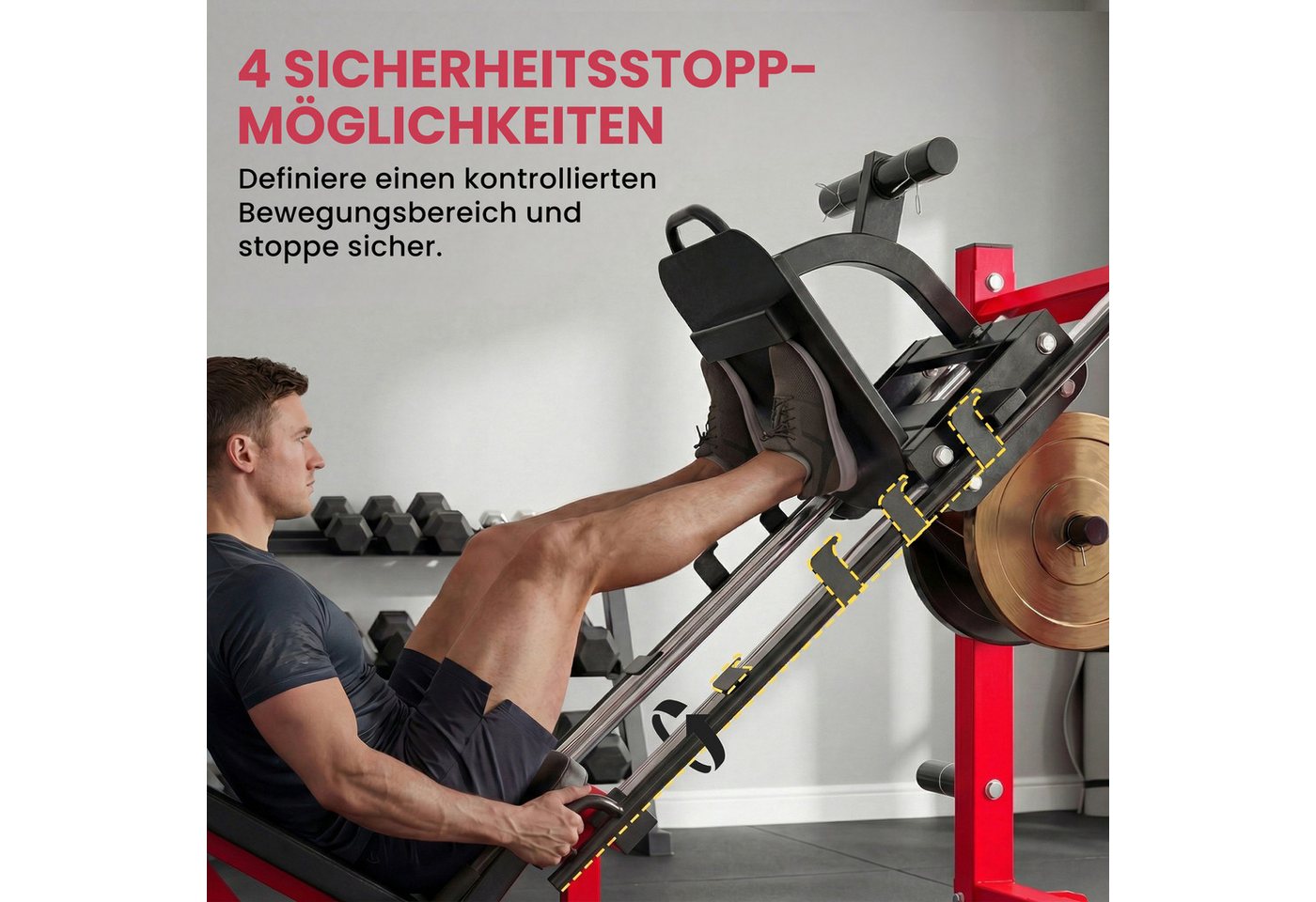 SPORTNOW Multitrainer Beinpresse mit Wadenblock, (1-St), 455 kg Belastbarkeit, Rollen, 4 Sicherheitsstopps Bild 5