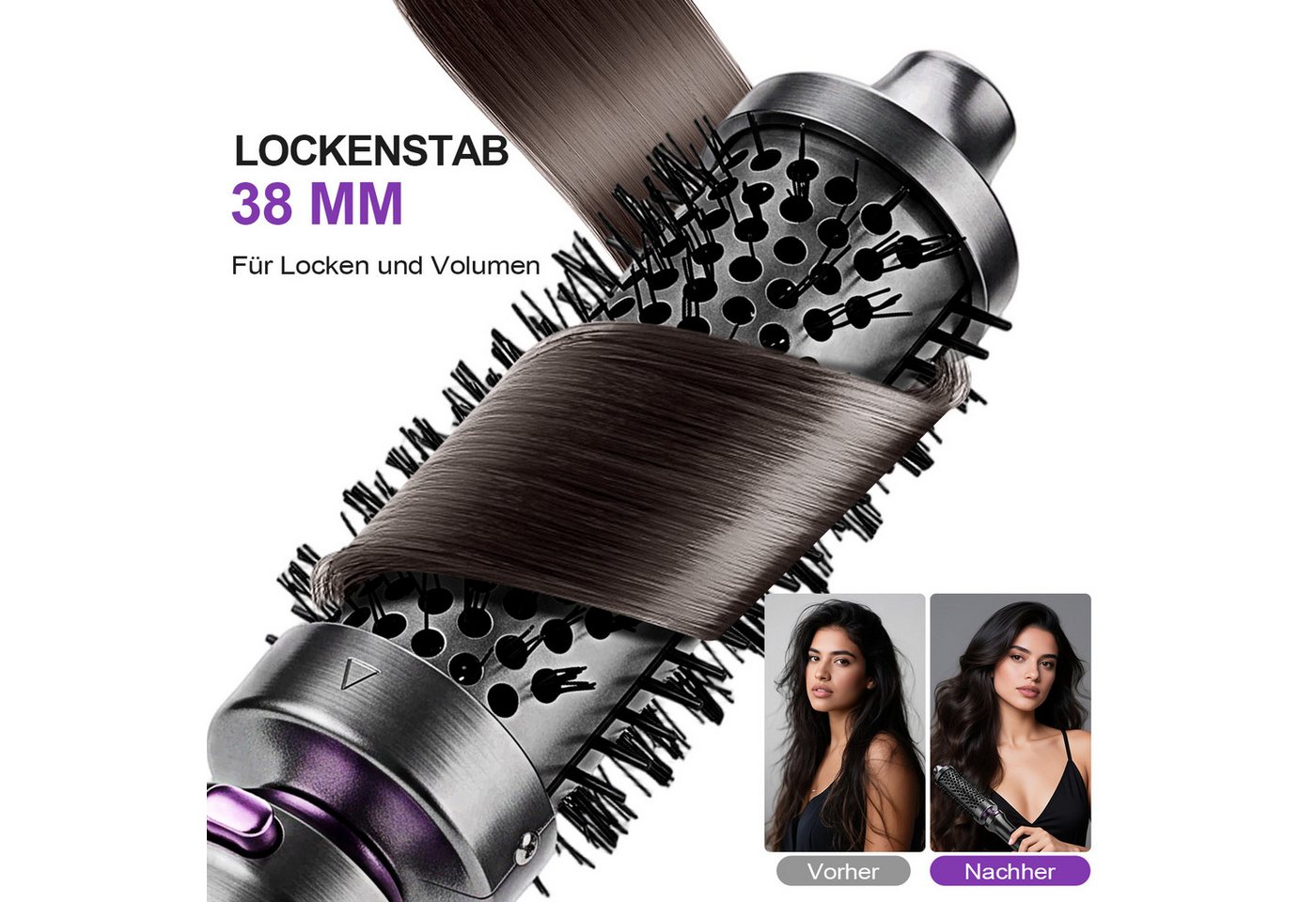 CkeyiN Pro Lockenstab 2 in 1 Lockenstäbe Set, Hair Curler, 38 mm/25 mm, 11 Temperaturen, Keramik, für Große Locken, Negative Ionen,PTC-Schnellheizung, LCD-Display Bild 3