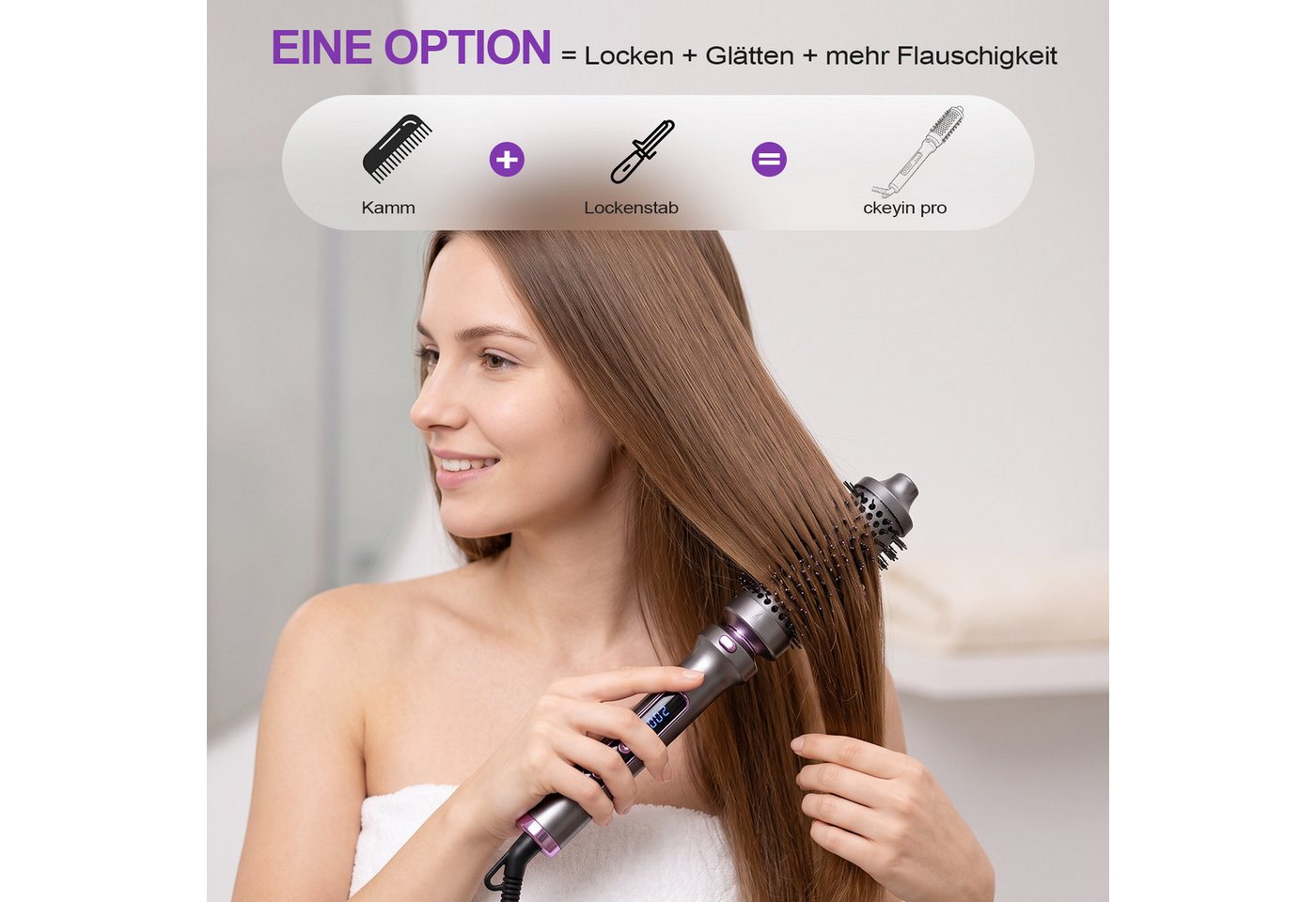 CkeyiN Pro Lockenstab 2 in 1 Lockenstäbe Set, Hair Curler, 38 mm/25 mm, 11 Temperaturen, Keramik, für Große Locken, Negative Ionen,PTC-Schnellheizung, LCD-Display Bild 4