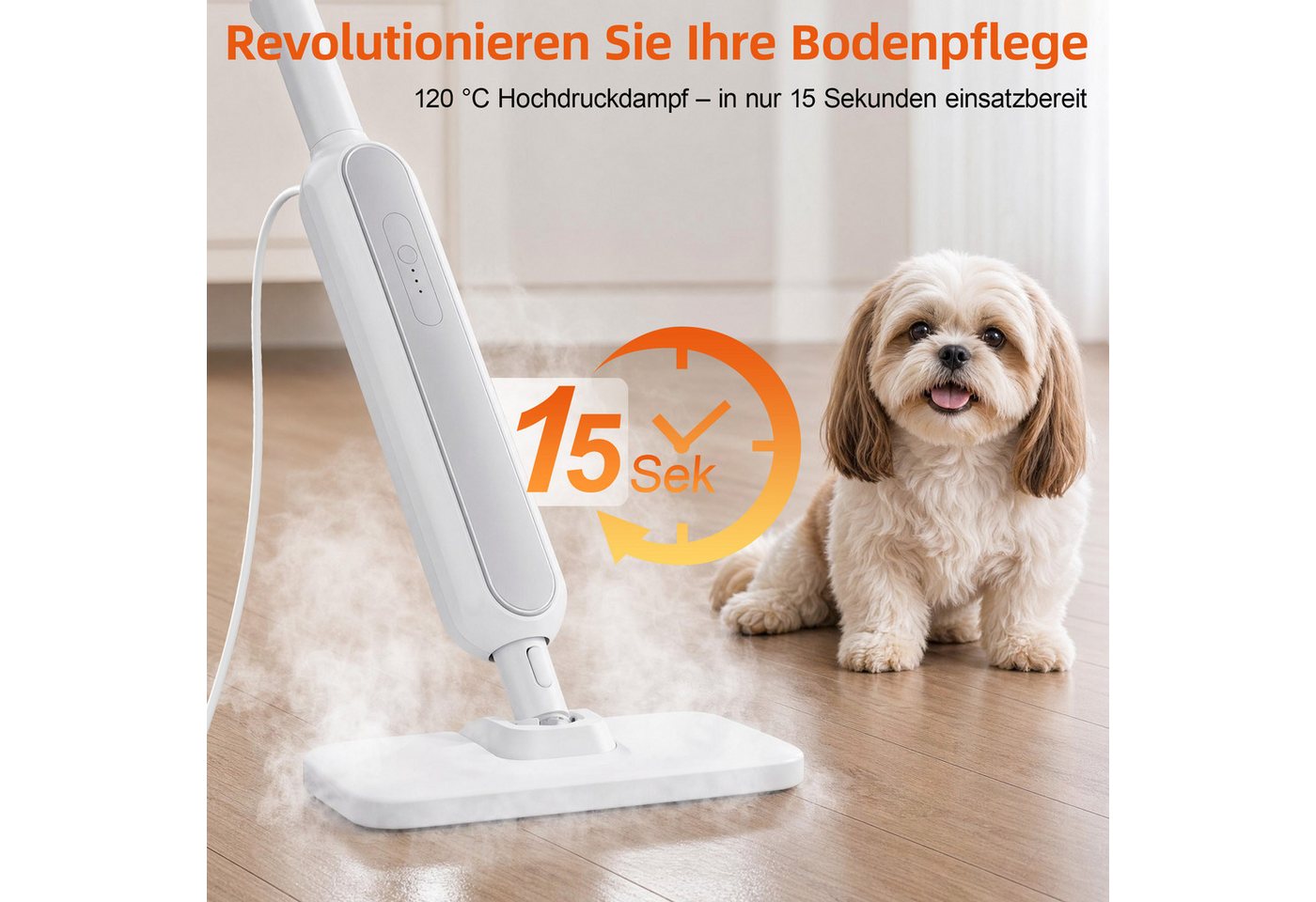 Forrlite Dampfreiniger 3000W, 9-in-1 Handdampfreiniger, 99,99 % Keimabtötung, 0 Chemikalien, 3000 W, 15 Sekunden Aufheizzeit,120 °C Dampfbesen,3-stufige Temperaturregelung,für Boden,Teppich, Fliesen und Grill.[Energieklasse A+], Steam Cleaner für Auto, Küche, Badezimmer, Fliesen, Fenstern Bild 3