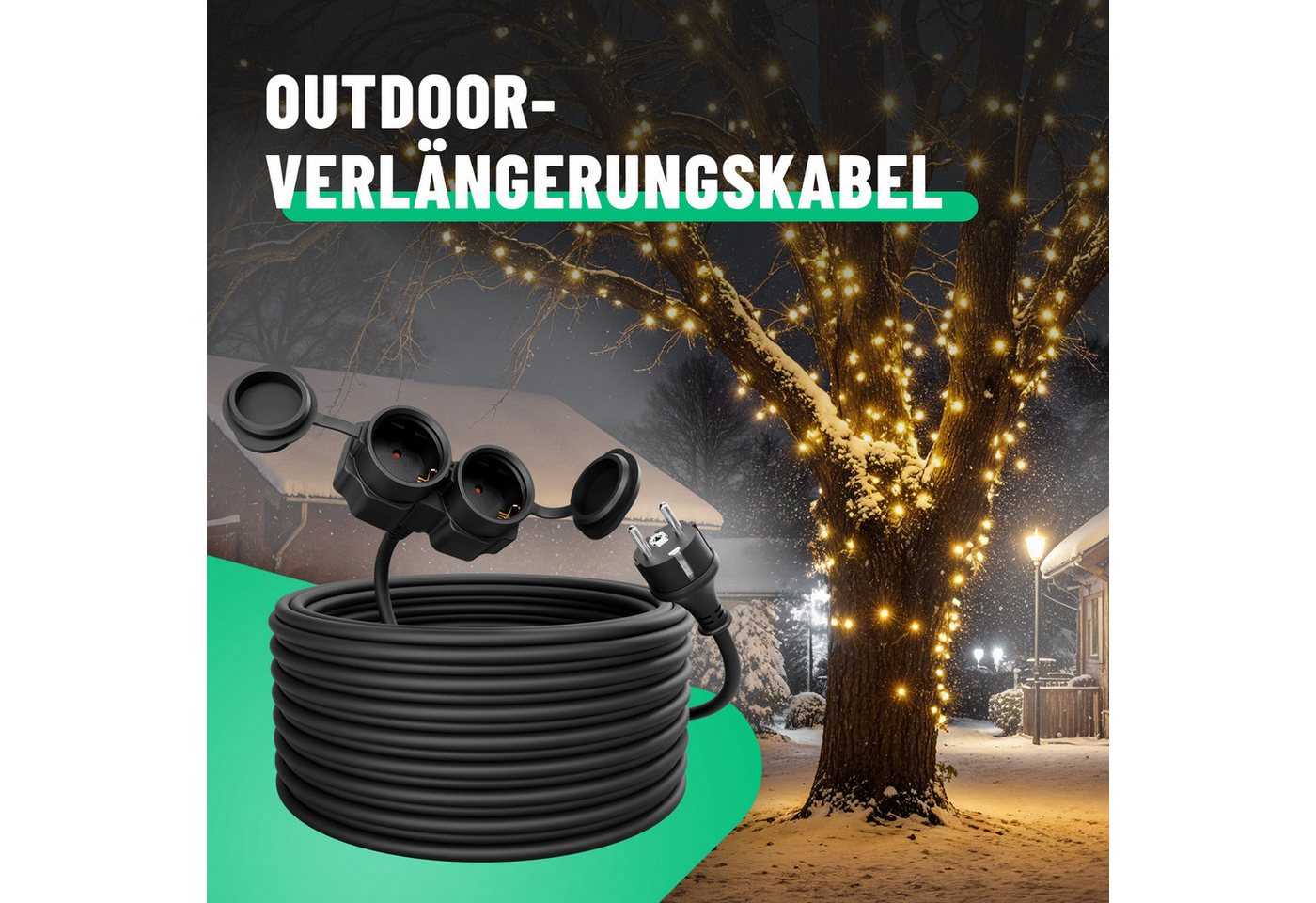 greate. 2x 2fach Verlängerungskabel 20m - wasserdicht IP44 - 3500 W Verlängerungskabel