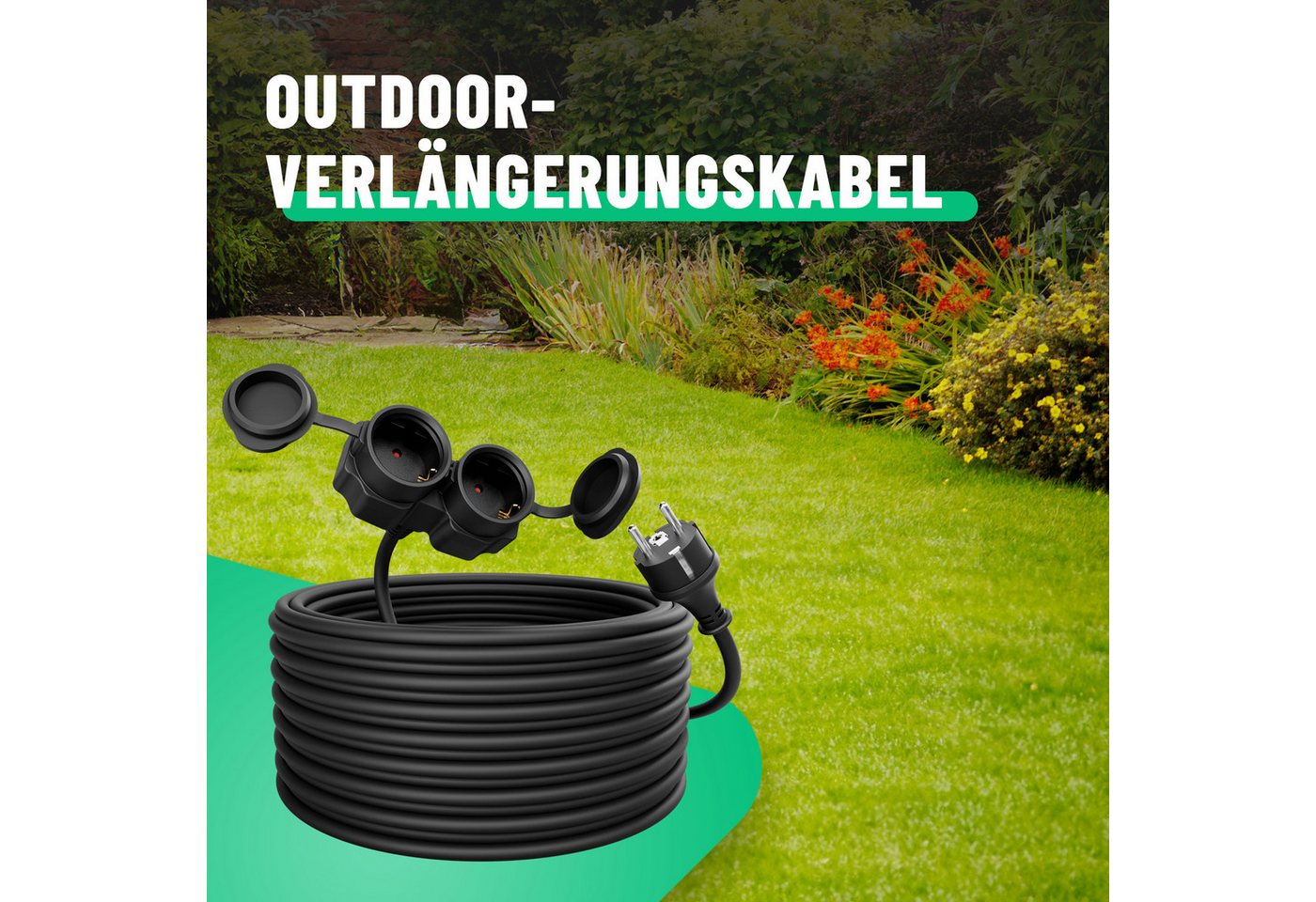 greate. 2x 2fach Verlängerungskabel 20m - wasserdicht IP44 - 3500 W Verlängerungskabel Bild 2