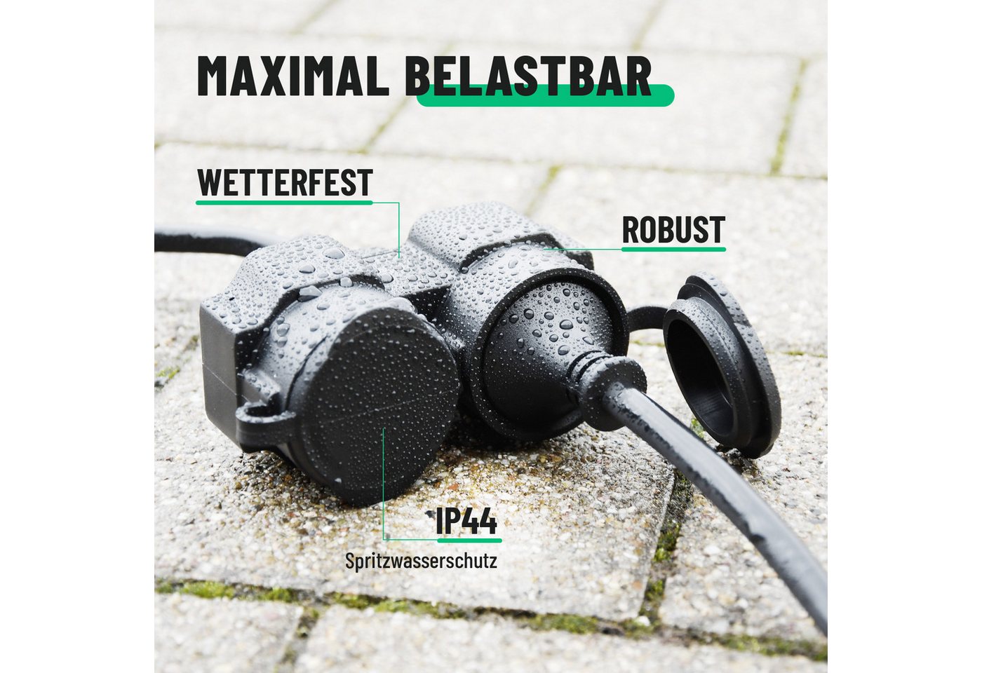 greate. 2x 2fach Verlängerungskabel 20m - wasserdicht IP44 - 3500 W Verlängerungskabel Bild 3