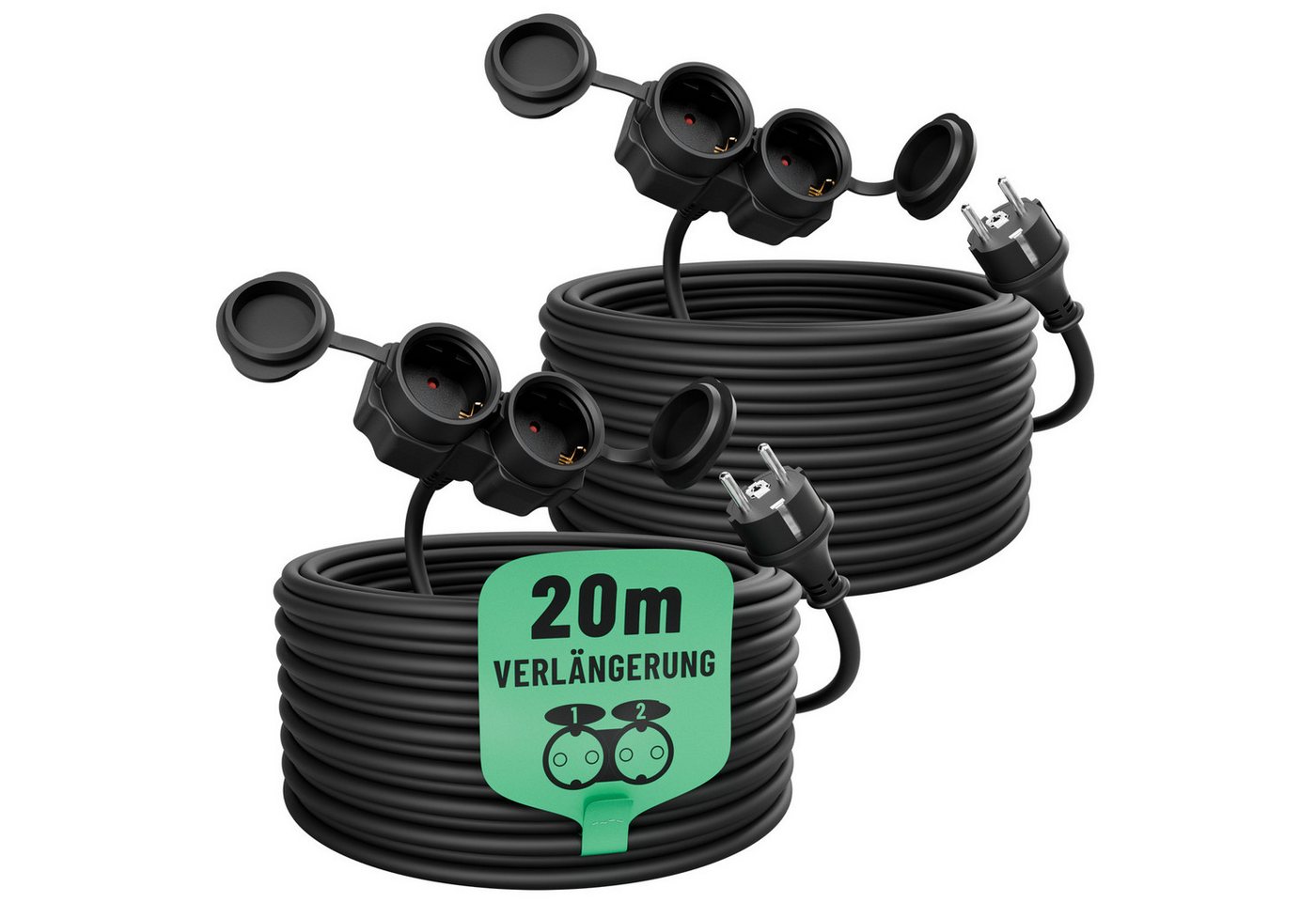 greate. 2x 2fach Verlängerungskabel 20m - wasserdicht IP44 - 3500 W Verlängerungskabel Bild 4