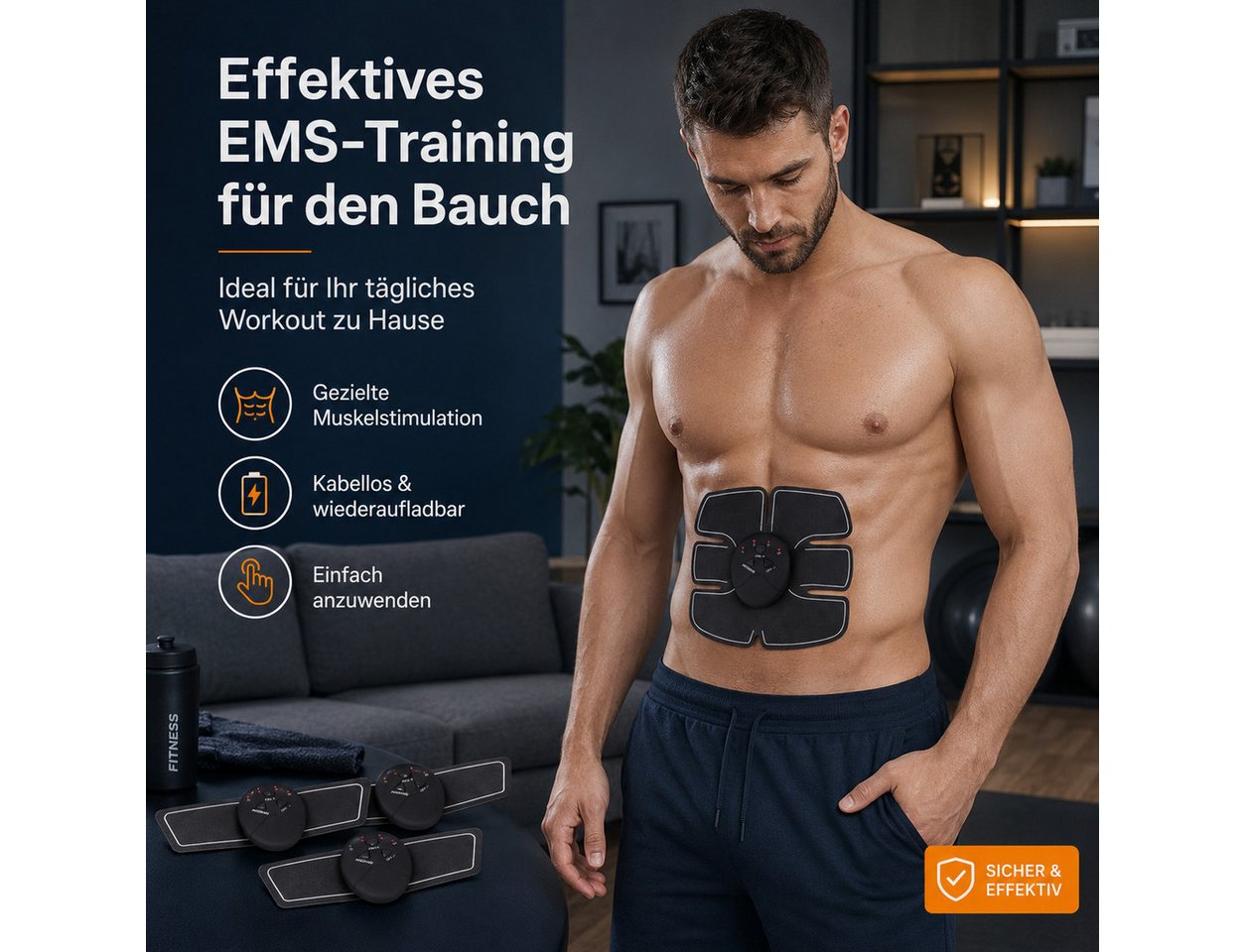 Tekoo EMS-Bauchmuskeltrainer EMS Muskelstimulationsgerät Bauch- und Armtrainer USB Set, (Kombipaket (Bauch- und Arm-Pads), 3-teiliges Set für das Ganzkörpertraining), USB-aufladbar, 3-Kanal-Steuerung Bild 2