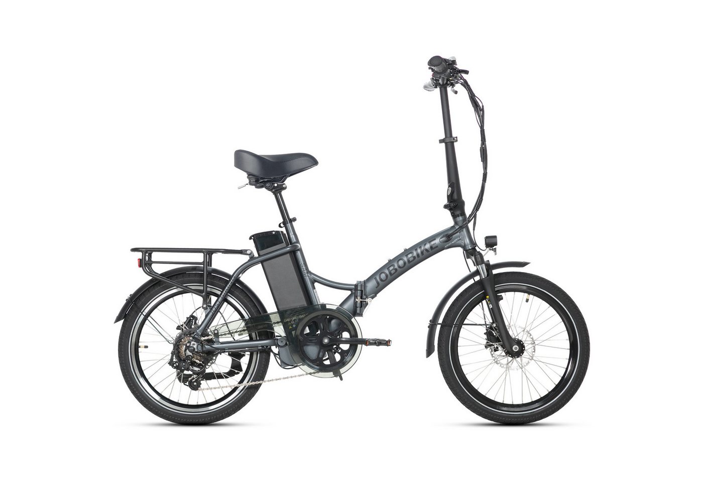 JOBOBIKE E-Bike Klapprad 20 Zoll Faltrad, Cityrad, Pedelec, 60-110km, für Damen und Herren, 7 Gang Shimano, Kettenschaltung, Heckmotor, 468 Wh, (mit Sattelrohr-Akku, mit Tiefeinsteiger-Rahmen, 5 Stufen), Faltrahmen, Federgabel,nur ca. 23kg, Elektrofahrrad mit Gepäckträger