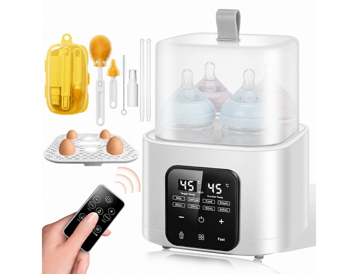 Luckice Babyflaschenwärmer 2026 Modell 9-in-1 Babyflaschenwärmer und Sterilisator 4 Flaschen, BPA-frei,vier intelligente Betriebsmodi,LED-Touchscreen mit Nachtlicht
