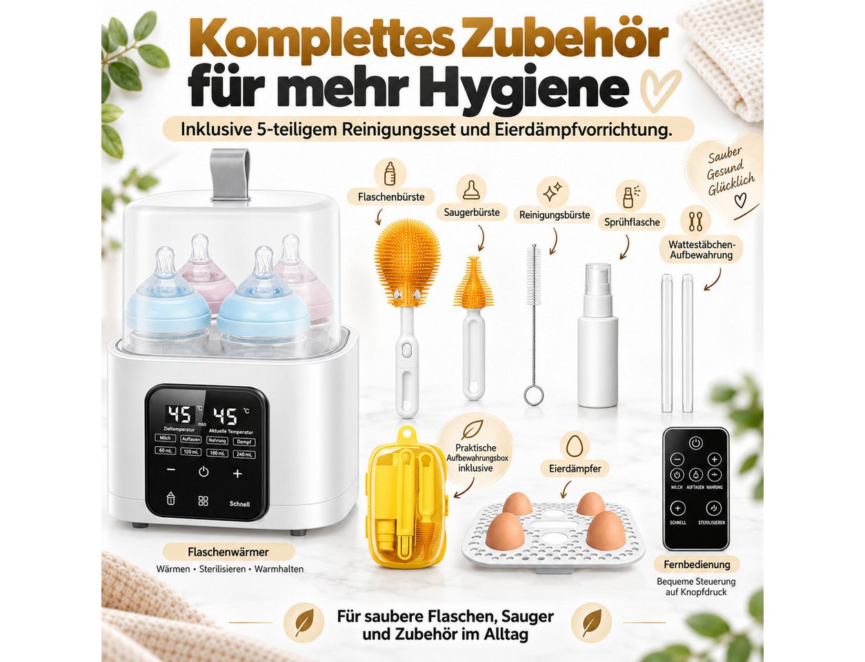 Luckice Babyflaschenwärmer 2026 Modell 9-in-1 Babyflaschenwärmer und Sterilisator 4 Flaschen, BPA-frei,vier intelligente Betriebsmodi,LED-Touchscreen mit Nachtlicht Bild 2