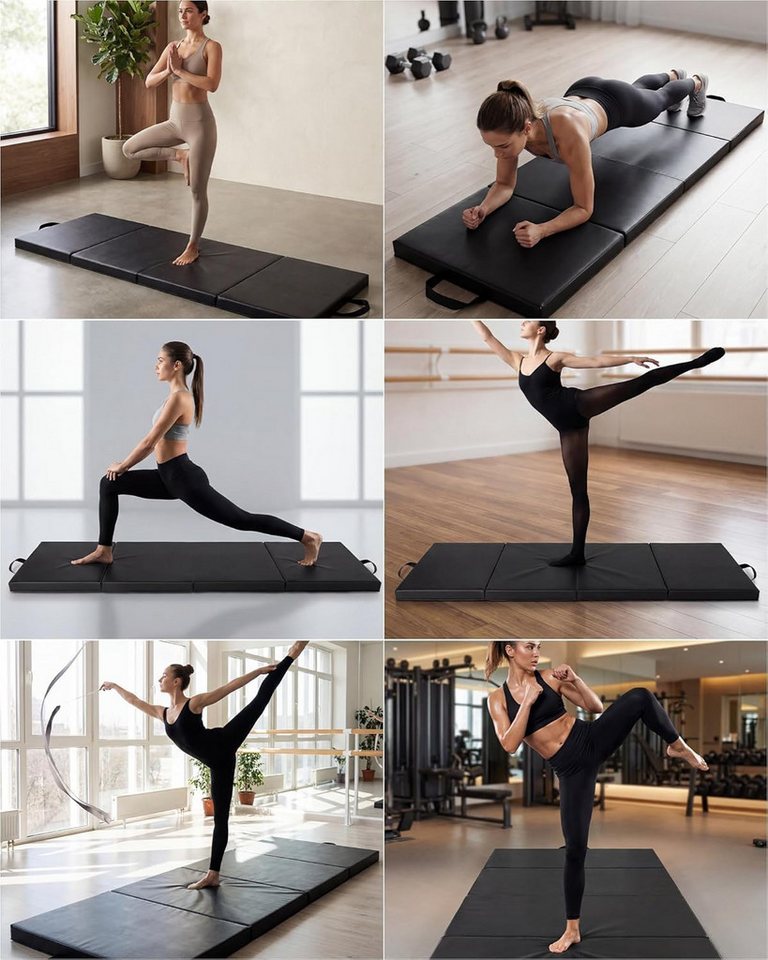 GarveeMore Gymnastikmatte 4-fach faltbare Fitnessmatte 180x90x5cm