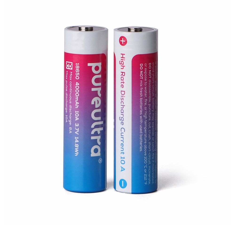 PureUltra 18650 Akku High Drain Hochleistungsakku 4000 mAh (3,7 V), geschützt, 10 A für Hochleistungs-Taschenlampen Bild 3