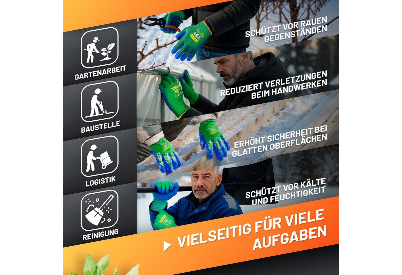 GRÜNTEK Winter-Arbeitshandschuhe THERMO Arbeitshandschuhe mit Thermofutter, Schutz Winterhandschuhe (Set, 4-St., 4 Paar für Herren und Damen Gr. XL/10) Garten-Handschuhe für Gebrauch im Herbst und Winter Bild 2