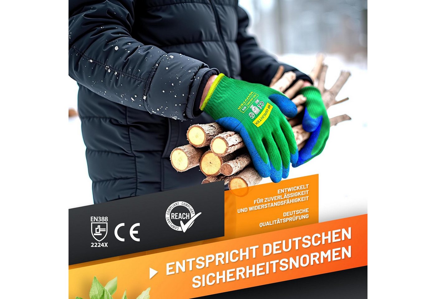 GRÜNTEK Winter-Arbeitshandschuhe THERMO Arbeitshandschuhe mit Thermofutter, Schutz Winterhandschuhe (Set, 4-St., 4 Paar für Herren und Damen Gr. XL/10) Garten-Handschuhe für Gebrauch im Herbst und Winter Bild 3
