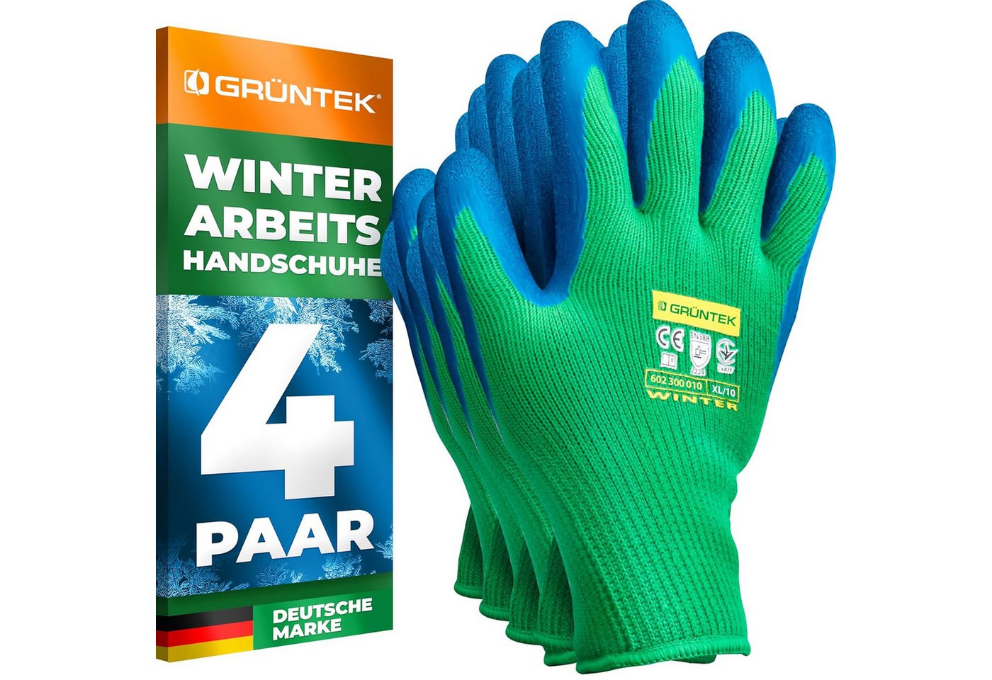 GRÜNTEK Winter-Arbeitshandschuhe THERMO Arbeitshandschuhe mit Thermofutter, Schutz Winterhandschuhe (Set, 4-St., 4 Paar für Herren und Damen Gr. XL/10) Garten-Handschuhe für Gebrauch im Herbst und Winter Bild 4