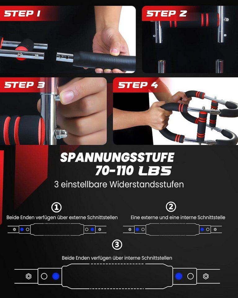 LEMLIT Multitrainer Power Twister Armtrainer 30-50 kg, verstellbarer Brusttrainer U-Form, (1er Set, 1-St., 30‑50 kg Verstellbar), tragbarer Expander für Arm- und Brusttraining Zuhause Bild 5
