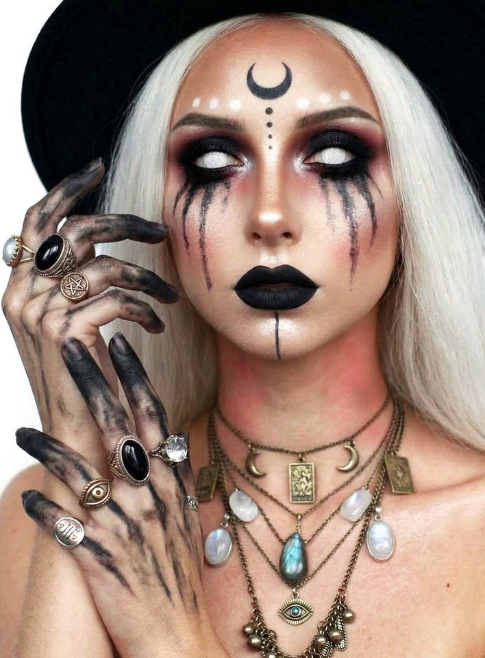 Maskworld Theaterschminke Make-up Set Dark Witch, Mondgöttin oder düstere Hexe schminken auf Wasserbasis