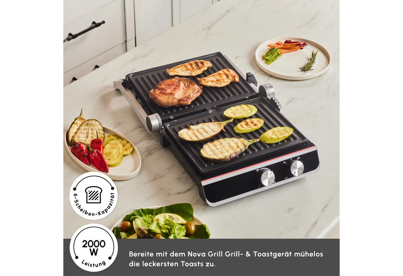 Karaca Kontaktgrill Karaca Nova Grill Kontaktgrill & Sandwichmaker 2000W Edelstahl Bild 5